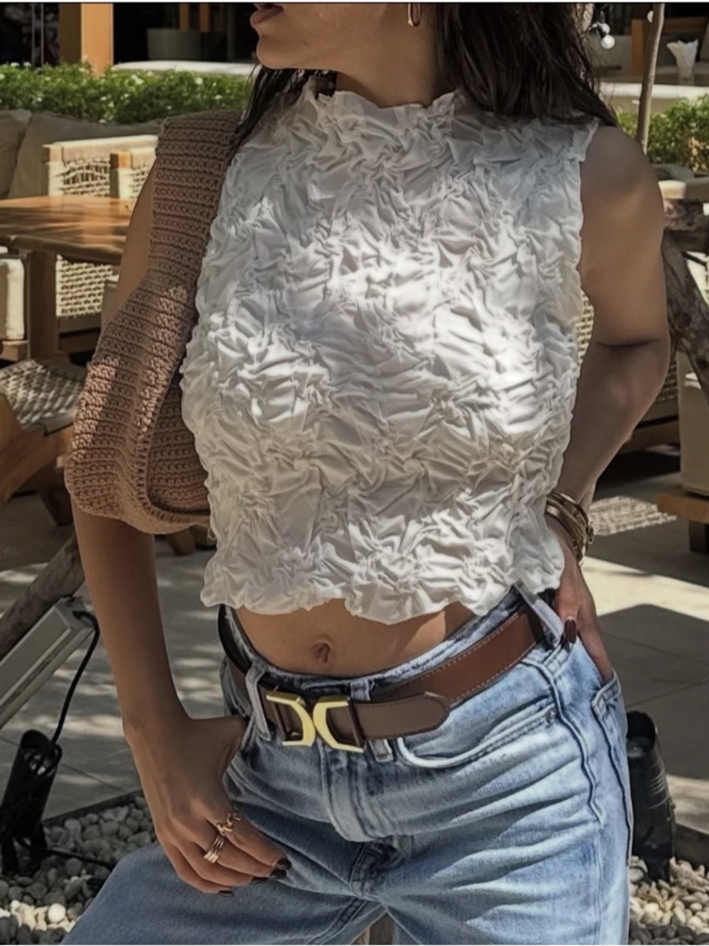 Zara Smocked High-Neck Top